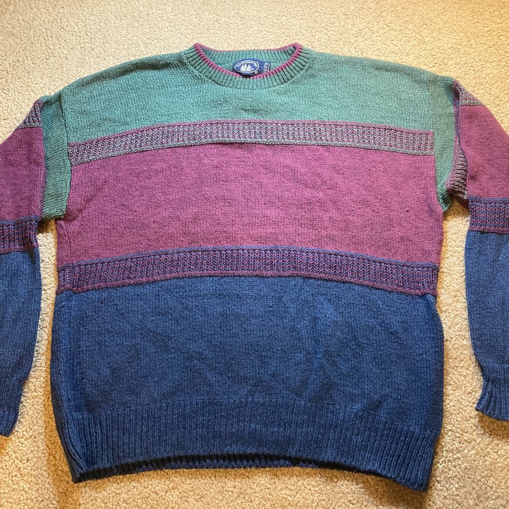 Vintage Boat House Row Thick Sweater Mens Size XL Green Blue Striped